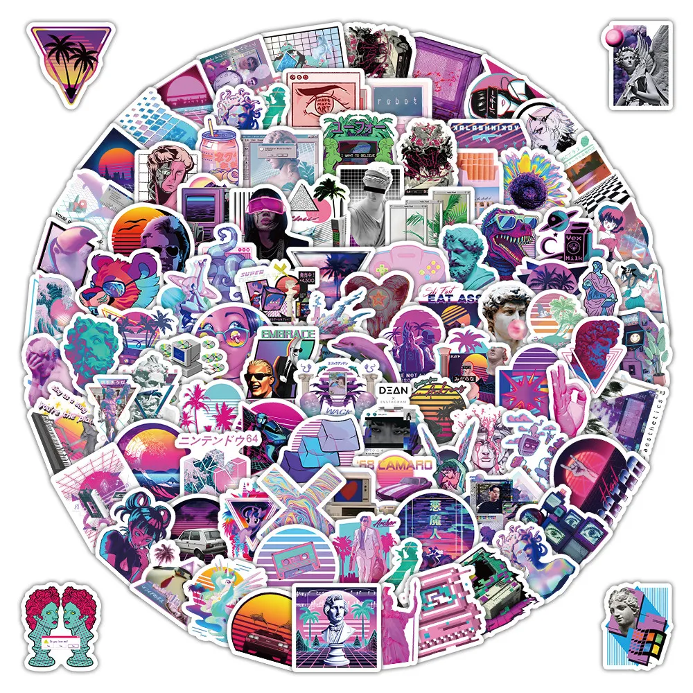 103Sheets Vaporwave Themed Stickers - Neon Retro Wave Labels for Notebook Luggage Scrapbook Embellishment Peel Joy Sticker Store