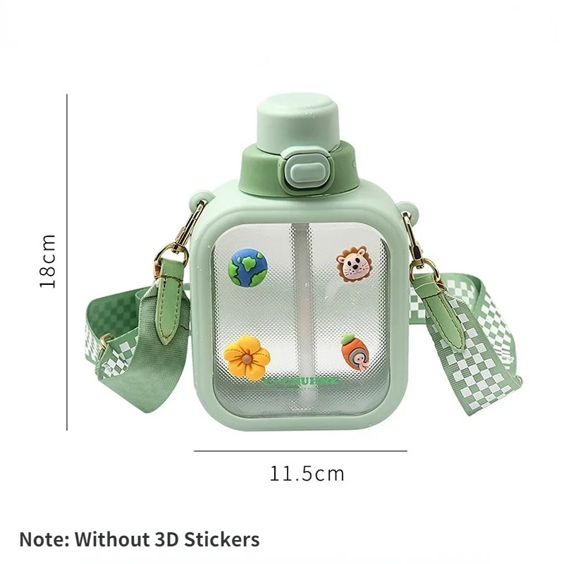 1Pc 700ml Summer Cute Square Water Bottle with Strap Leak-proof Large Capacity Plastic Flat Water Bottle Square Drink Cup