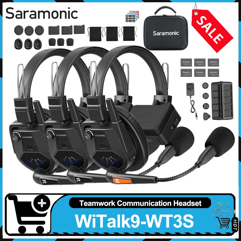 Saramonic Witalk9-WT3S Полнодуплексная беспроводная система внутренней связи на 3 человека, 1,9 ГГц, гарнитуры с одним ухом для командной связи
