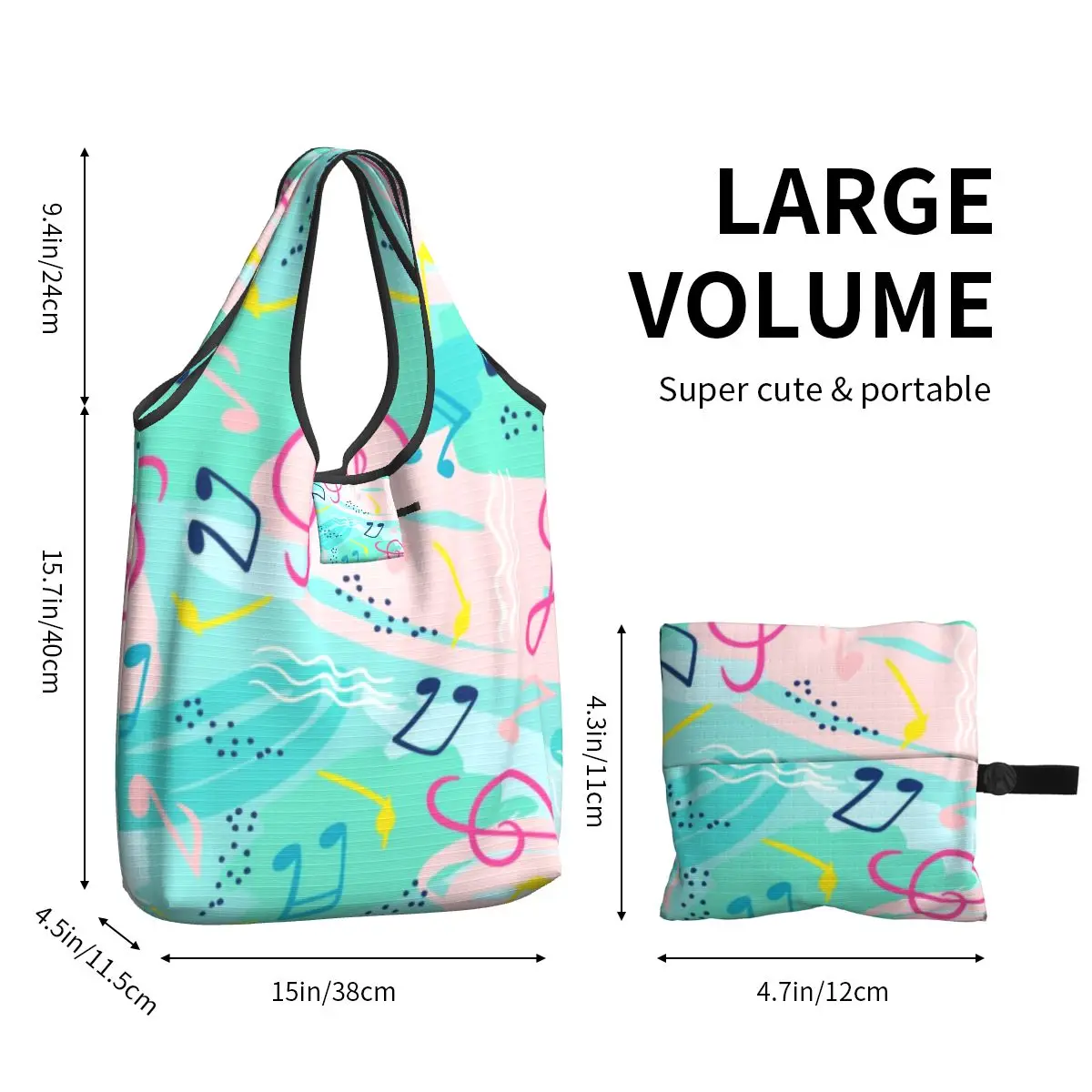 Sac à main de grande capacité pour femme, fourre-tout d'épicerie pour musicien, notes de musique Kawaii, motif pop rétro, sac shopper initié