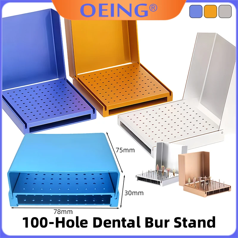 1Pcs Dental Instrument Sterilization Tray, Aluminum Alloy Open-Style Bur Holder, 100-Hole High-Speed and Low-Speed Bur Holder