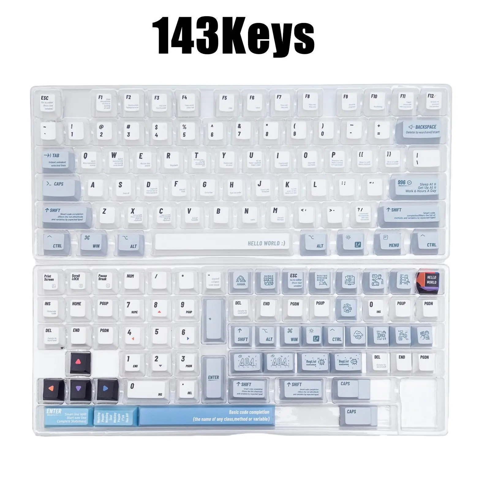 

143 Keys Custom Programmer Keycaps HelloWorld Keycaps Profile PBT Dye Sublimation Mechanical Keyboard For MX Switch