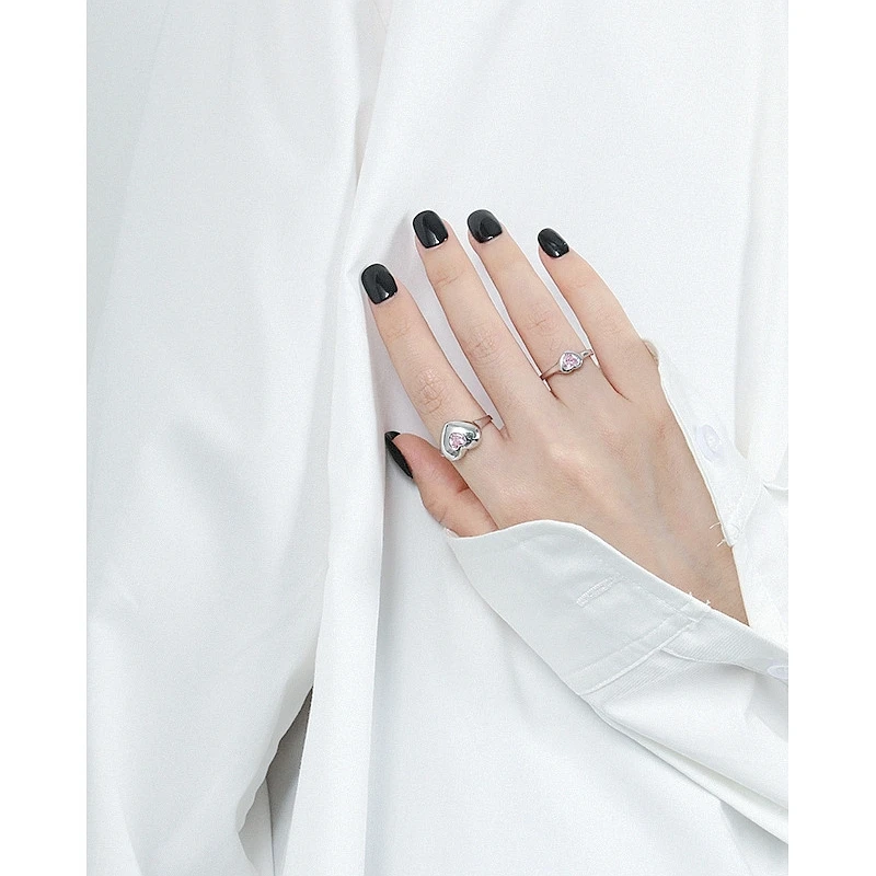 S'STEEL Heart Pink Zircon Rings For Women Original 925 Sterling Silver Adjustable Ring Luxury Designer Jewelry Anillos Mujer