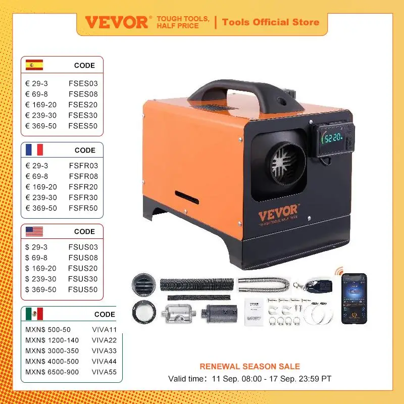 VEVOR 차량용 디젤 에어 히터, 소음기 포함, 원격 제어, 트럭 보트 RV 주차 디젤 히터, 5 8KW, 12V 