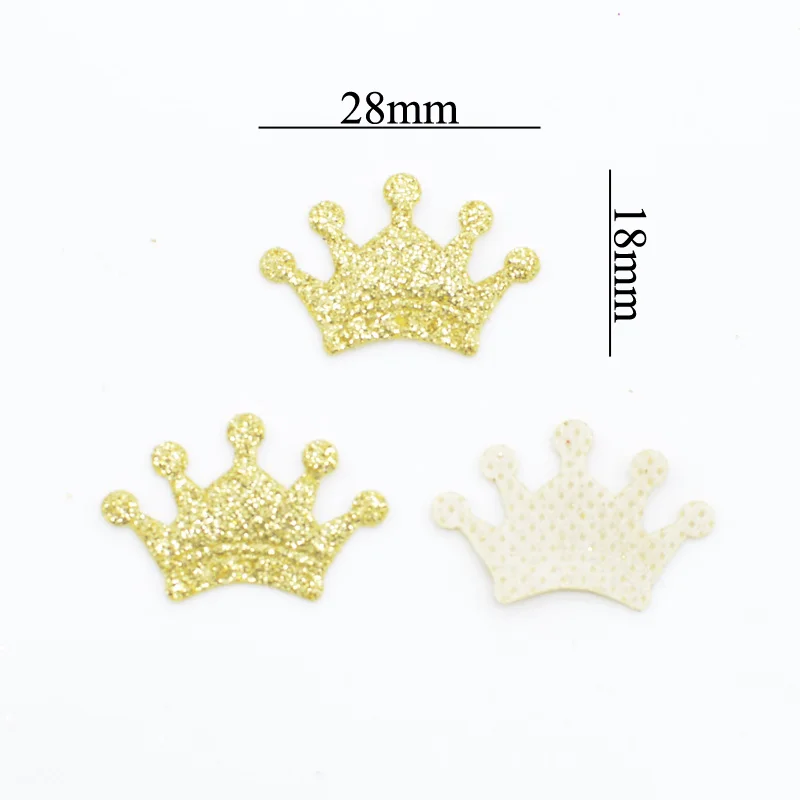 120Pcs 28*18mm Glitter Nonwoven Crown Bepowder Appliques for DIY Crafts Clothes Hairpin Wedding Decor Patches Accessories