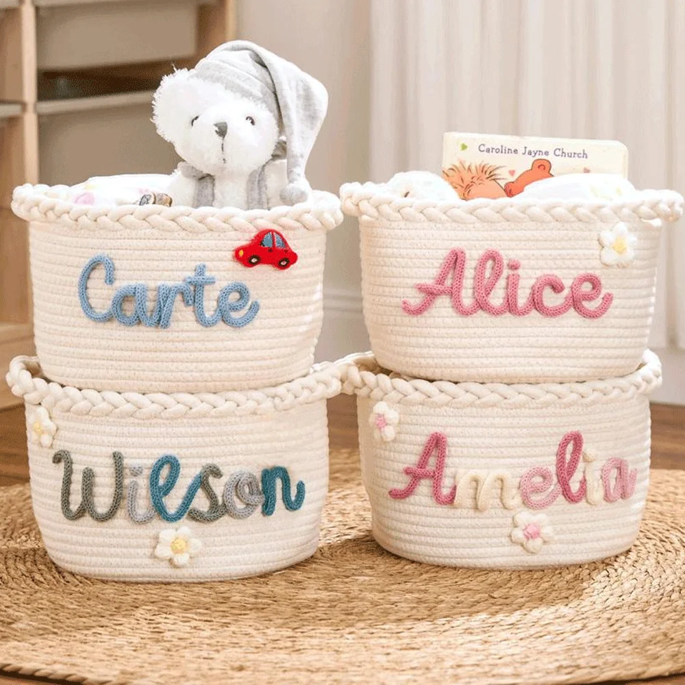 Personalized Crocheted Storage Baskets, Custom-Made Name Storage Baskets, Party Favor Baskets, Toy Baskets