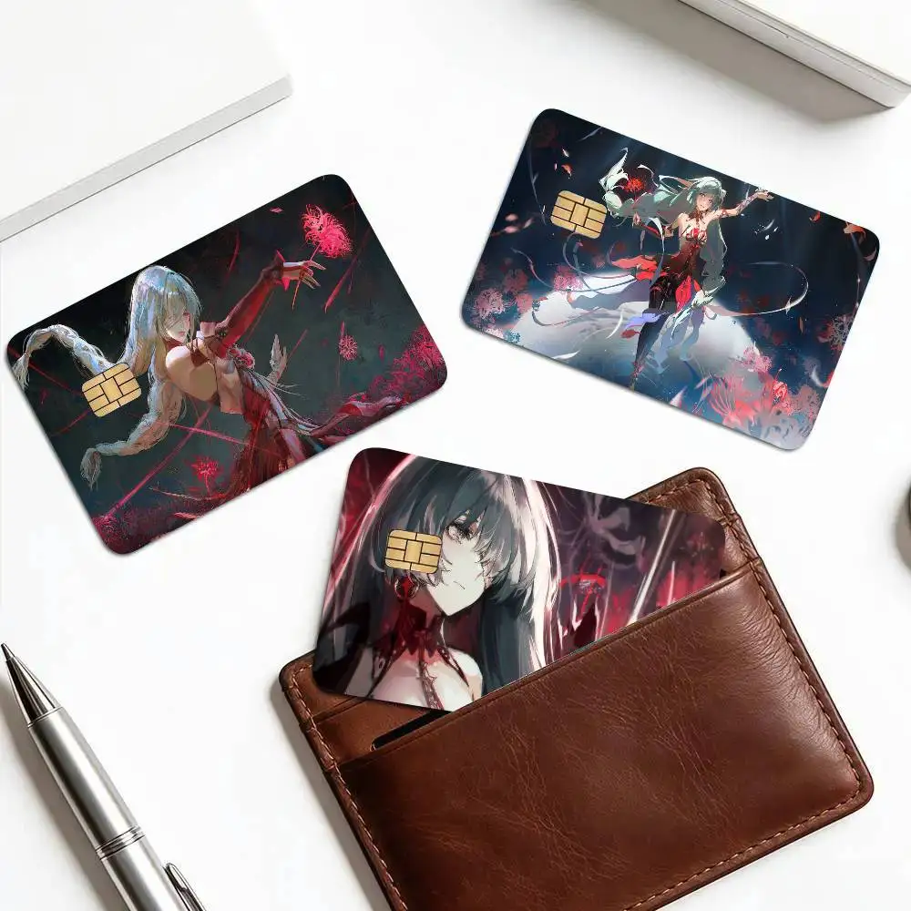 Philolova Anime Game W-Wuthering Waves Card Sticker 4Pcs Credit Card Skin Anti Scratch Bank Debit Card Decal