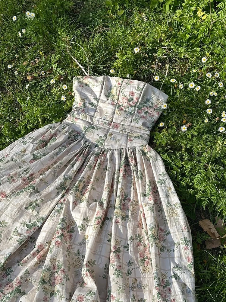 Summer Spring Floral Printed Women's Dress Elegant Retro Boho Party Dresses Elegant Vinatge A-line Maxi Vestidos 2025 New In