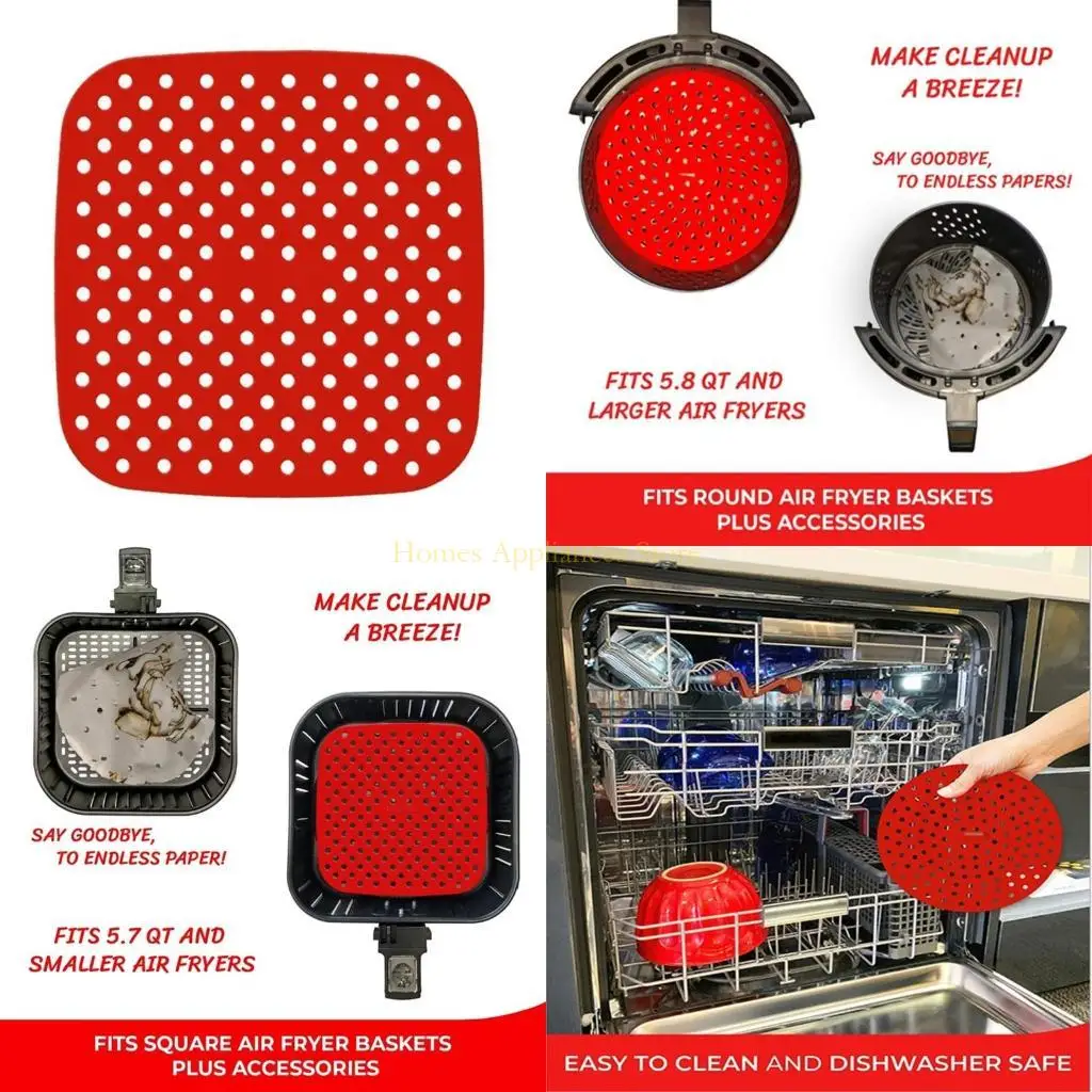 

D0AB Air Fryer Papers Круглый квадрат 8,5 дюйма/9 дюймов многоразовый силиконовый коврик для аэродинамического авиаперевозок