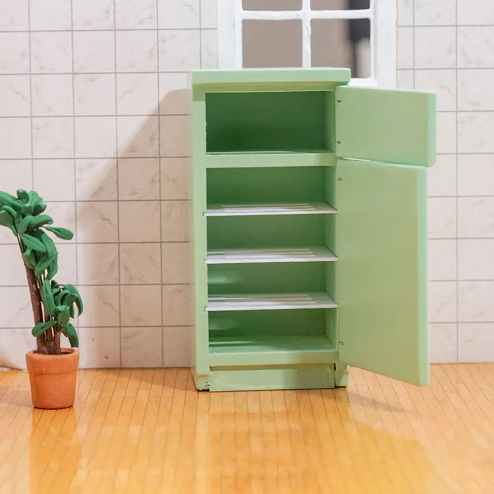 

Mini House Refrigerator 112 Scale Wooden Miniature Fridge Furniture for DIY Miniature House Kitchen Decoration Mini Furniture