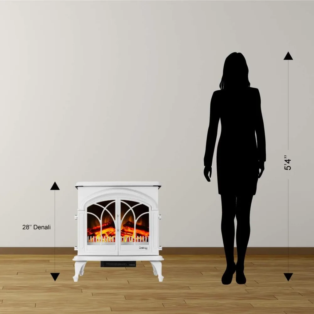 Portable Freestanding Electric Fireplace Stove - 3-D Log and Fire Effect (White)