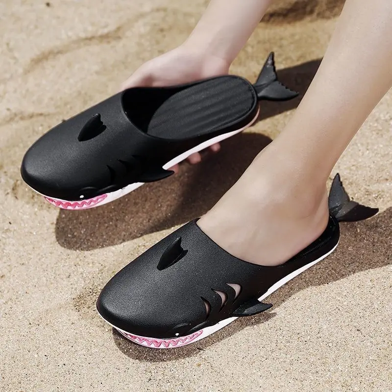 Sandalias creativas de estilo urbano para hombre, sandalias rojas con diseño de tiburón, sandalias azules de verano para hombre, sandalias de playa para exteriores, sandalias con diseño de pez para nadar.