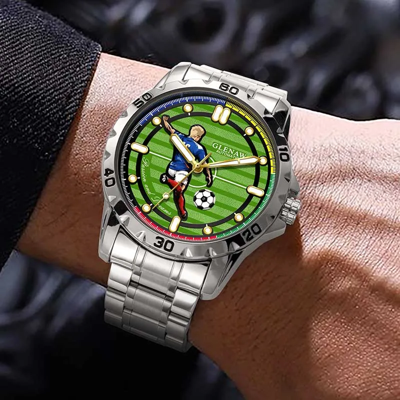 2025 New Men's Mechanical Watches World Cup Football Element Style Design Silver Classic Case Waterproof Luminous Watch for Men