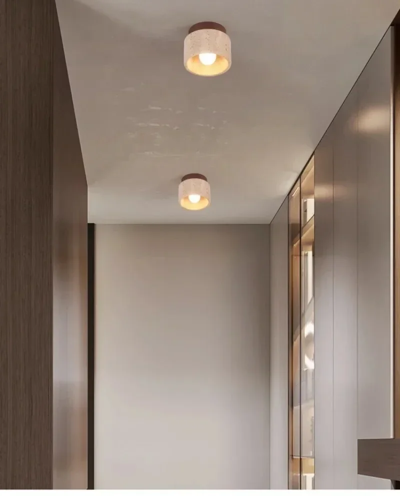 Japanese Wabi Sabi Style Yellow Cave Stone Ceiling Light Designer Retro Creative Entrance Hallway Foyer Balcony LED