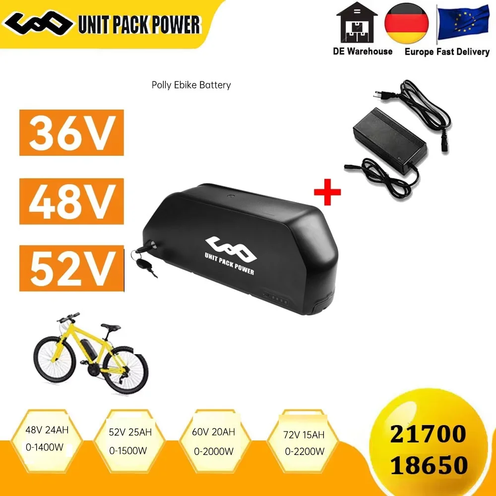 Polly 48V 25AH Ebike Battery Downtube 52V  24AH 72v Electric Battery BMS Original 21700 Lithium lon Battery 1000W 18650 Cell