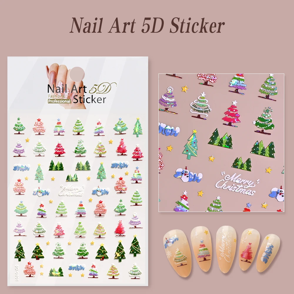 1 stks kleurrijke kerstboom ster nagelstickers cartoon xmas grenen sneeuwpop zelfklevende nagelstickers winter nieuwjaar nagelvoorziening