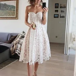 Elegant Fashion Off Shoulder Strapless Slim Embroidery Evening Birthday Dress Robe Gown 2026 Summer Women Lace Party Dress