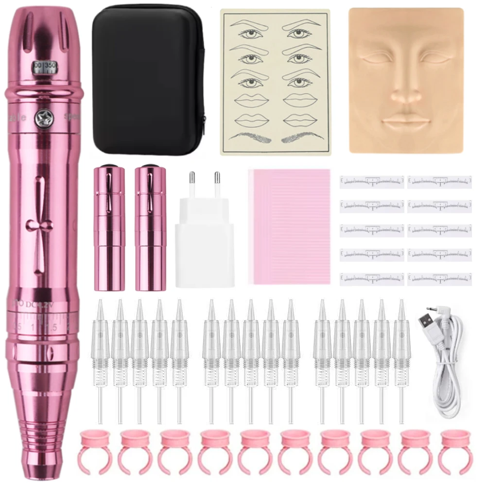 Wireless PMU Machine Tattoo Pen Kit with Full Tools and Brow Artist Accessories, OR Tattoo Needle Embroidery Supplies