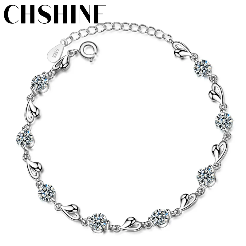 

925 Sterling Silver Love Heart Bracelets For Women Zircon Bracelets on Hand Wedding Luxury Quality Jewelry Chshine