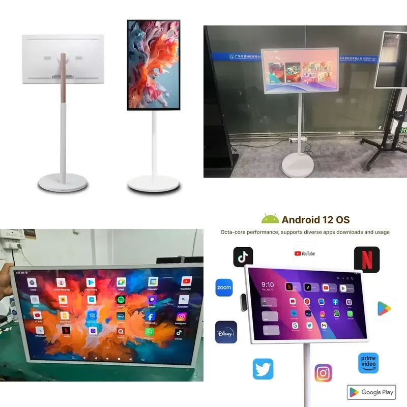 24 Inch Smart LED TV Touch Screen Portable Movable Stand HD Display Television for Home Entertainment Sports Gaming Monitor