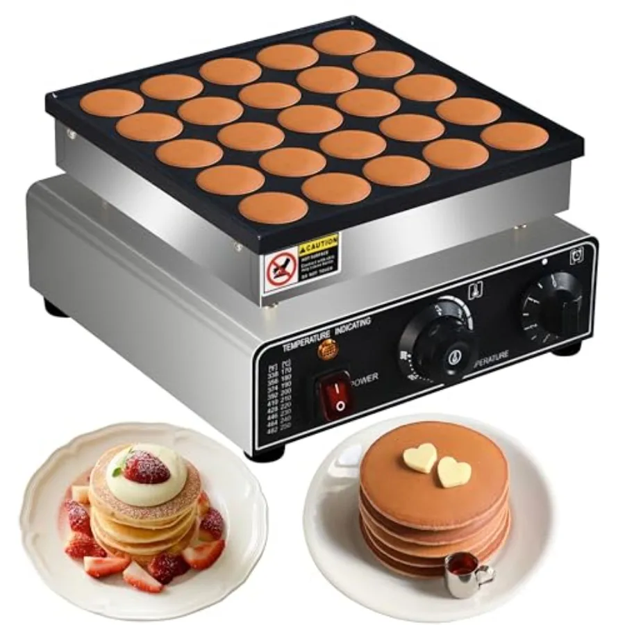 

110V US Commercial 25PCS Mini Pancake Maker950W Mini Dutch Pancake Maker Non-stick Dutch Poffertjes Grill Stainless Steel Break
