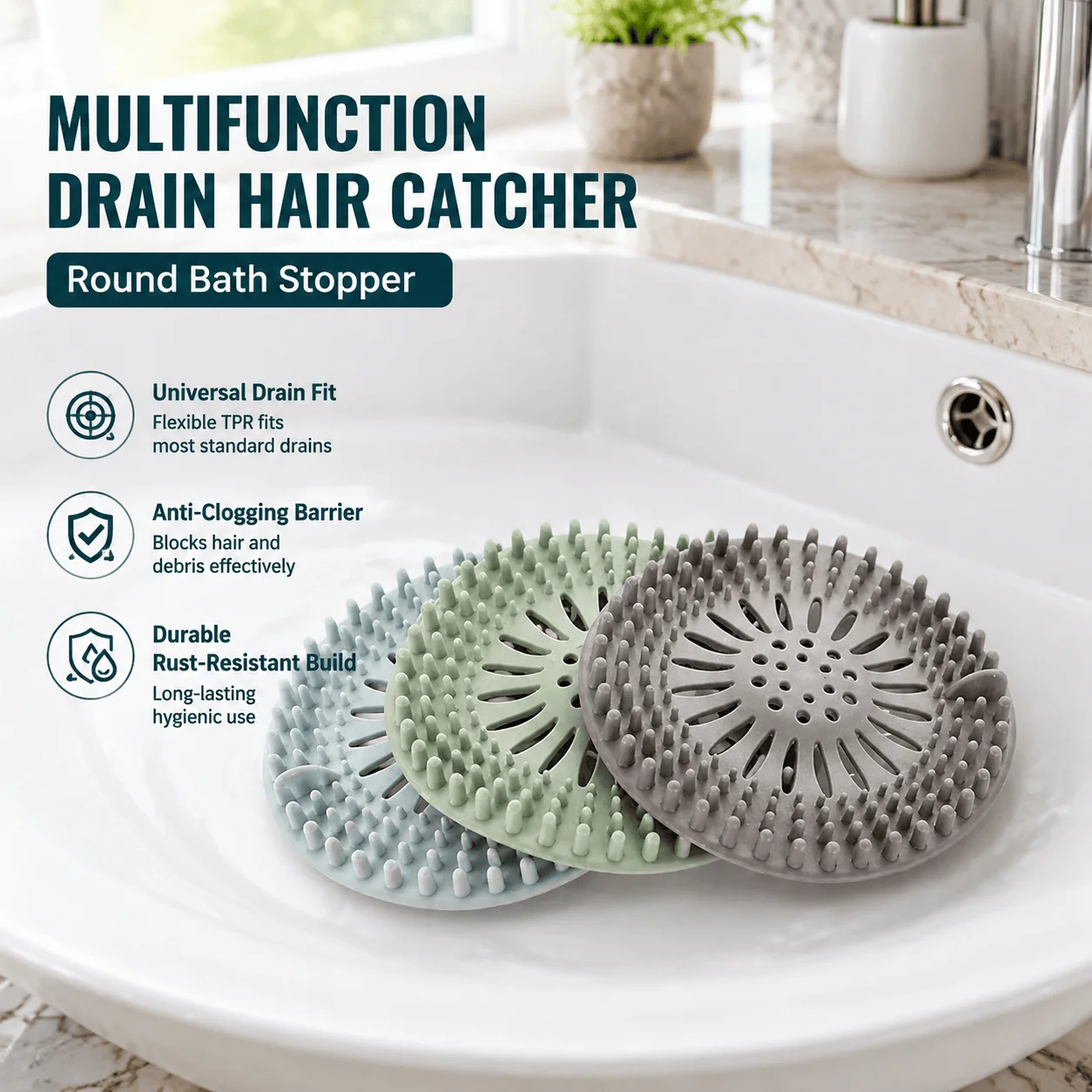 Hair Catcher Shower Drain Cover Sink Strainer Anti-Clogging TPR Silicone Bathroom Kitchen Stopper Universal Fit Mesh Filter