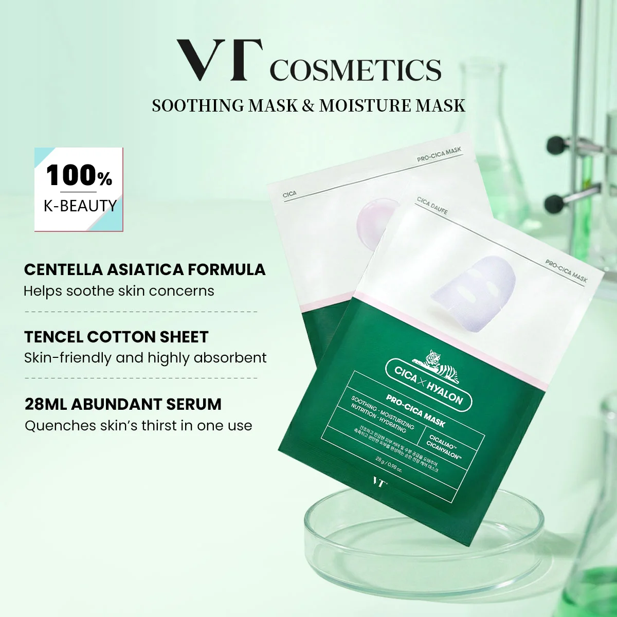 

VT CICA MASK,Moisturizing Sheet Mask,Balancing Facial Mask,Pore-Refining Sheet Mask,Comforting,Korean Skincare,Korean Makeup