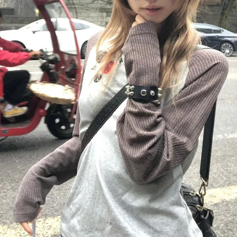 

Harajuku Japanese Constrast Color Long Sleeve Base Casual T Shirts Y2k Aesthetic Sweet Cute Print Loose Lazy Tops Vintage Tees