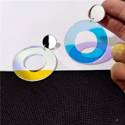 KUGUYS Iridescent Round Large Drop Earrings for Women Iridescence Acrylic Trendy Jewelry Summer Holiday Festival Accessories