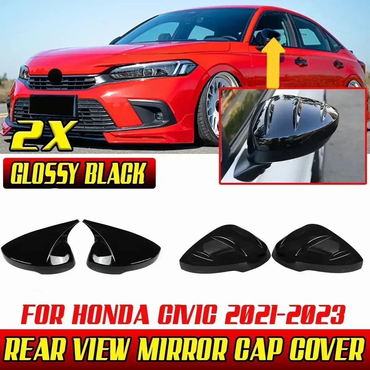2pcs Car Rearview Mirror Cover Wing Side Mirror Cap Rear View Mirror Shell Case Trim For Honda For Civic 11th Gen 2021-2023