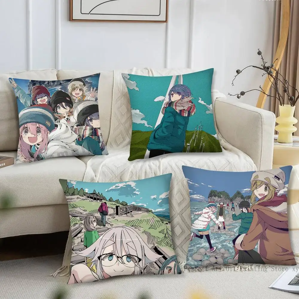 Yuru Camp Anime Pillow Case Fashion Square Pillowcase Bedroom Sofa Room Ins Decoration Leisure