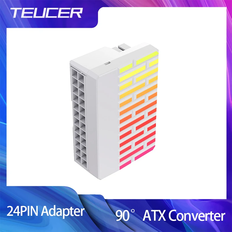TEUCER 24Pin  ARGB ATX Adapter 90° Converter Suitable for 24PlN Motherboard Power Supply 24PIN Adapter