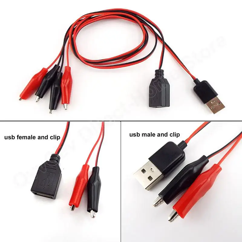 USB Alligator Clips Crocodile Wire Male female to USB Tester Detector DC Voltage Ammeter Capacity Power Meter Monitor