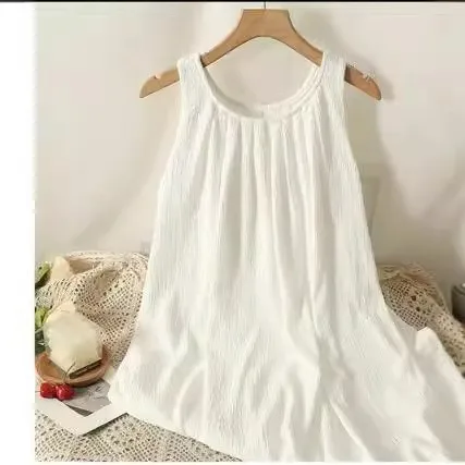 Vaion Ne Hanging Svel Vest Dr Women's Loose Slim Ba Exposure Pleated Beach Long Skirt Cotton Girl Sle