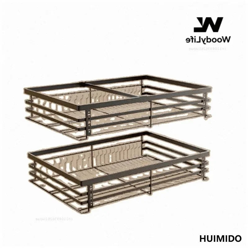 Stainless Steel Kitchen Drawer Double Damping Seasoning Basket Cabinet Built-in Storage Dish Rack Blue