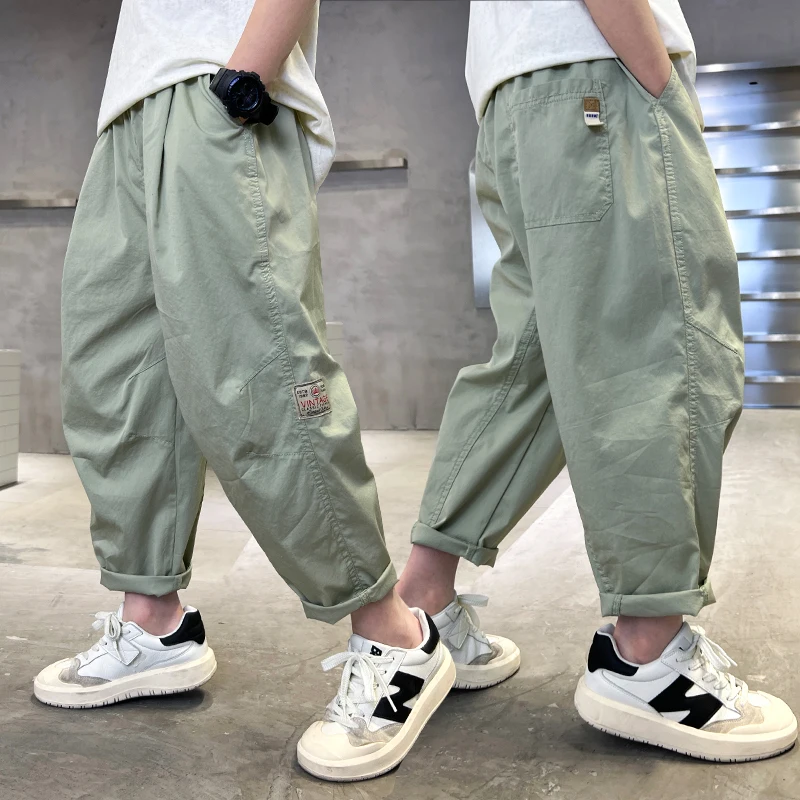 New Fashion Kids Design Summer Track Pants for Teens Boy Sage Green Ginger Yellow Khaki Color Trousers Child Casual Trackpants
