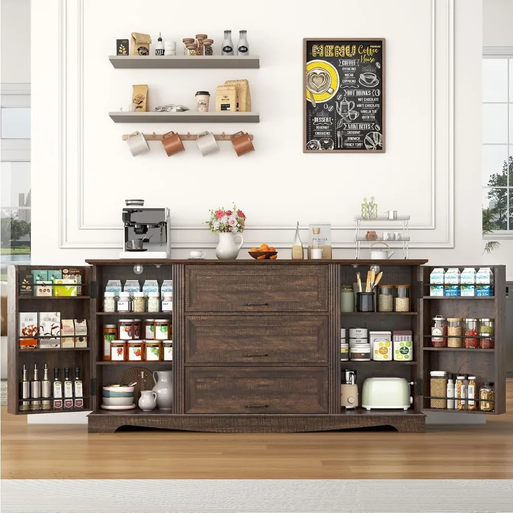 65" Sideboard Buffet Cabinet with Storage, Farmhouse Kitchen Pantries Sideboard Cabinets with Drawer, Wood Coffee Bar Cabinet