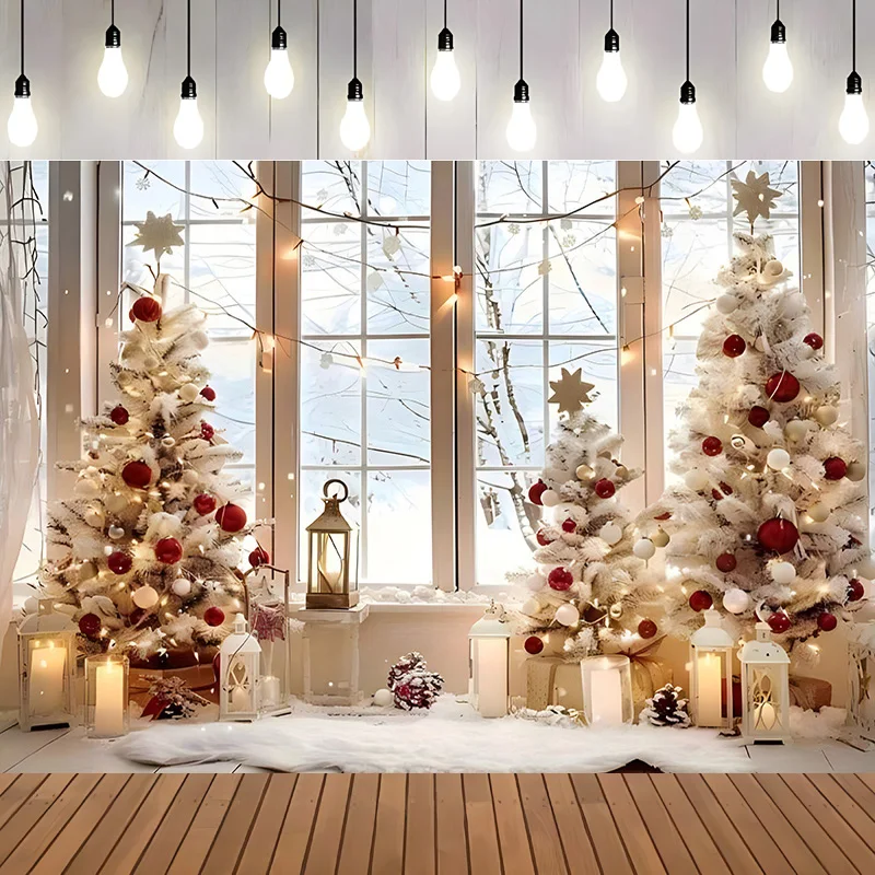 

Merry Christmas Wreath Window Glitter Photography Backdrop Happy New Year Background Family Holiday Party Decoration RR-36