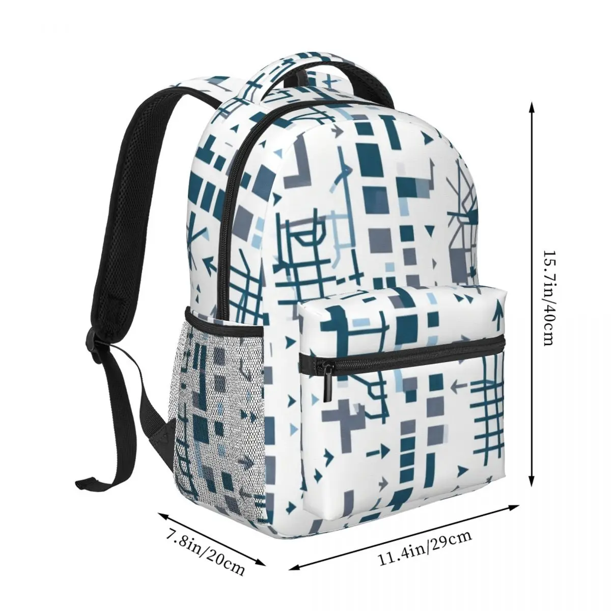 Custom Pattern Backpack Stripe Commuter Arrow Square Urban Commuter White Deep Teal Slate Gray Personalized School Bag Compact
