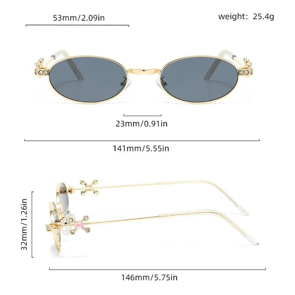 بسيطة بلينغ حجر الراين النظارات الشمسية Y2k Steampunk البيضاوي النساء النظارات إطار معدني Uv400 مكافحة نظارات الضوء الأزرق صورة شخصية