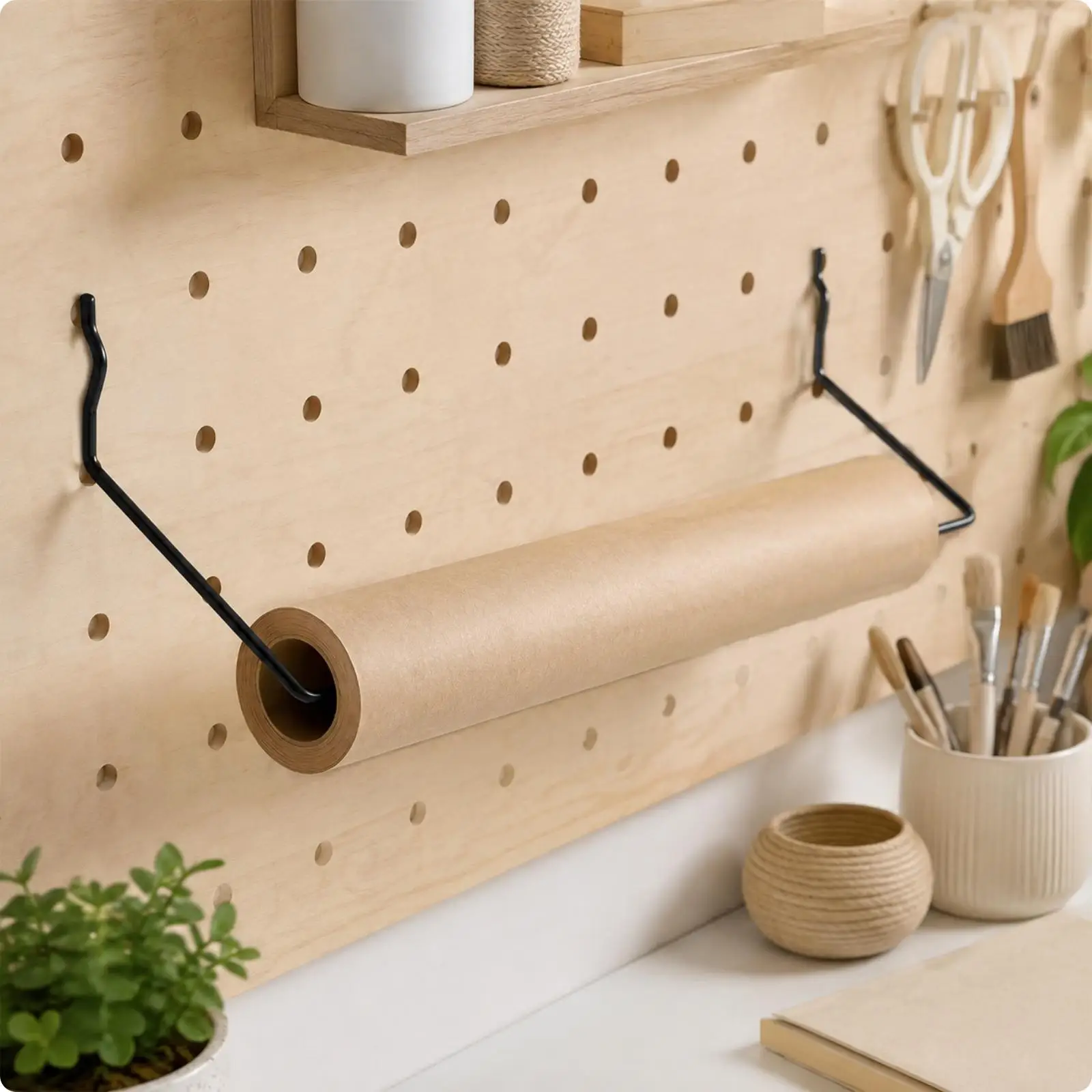 Carbon Steel Kitchen Paper Holder for Pegboard Hanging Rack Black Electroplated Roll Towel Storage Organizer for Workshop