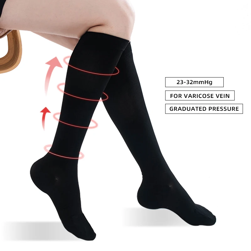 Legbeauty 23-32mmHg Medical Compression Calf Socks Unisex Pressure Class 2 Varicose Veins Knee High Stockings Closed Toe S-5XL