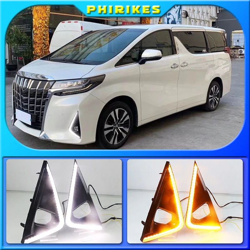 Car 1Pair LED Daytime Running Light For Toyota Alphard 2018 2019 Yellow Turn Signal Relay Waterproof 12V DRL Fog Lamp