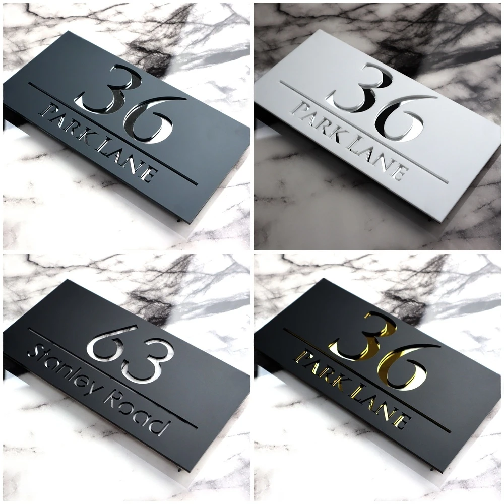 2D Flat Personalized Laser Cutting Custom Acrylic Sign 3D Floating Nordic Door Sign Modern House Outdoor Street Address Name