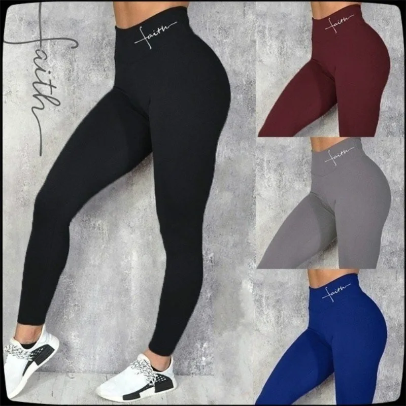 

​​High Waist Letter Print Yoga Leggings Women Seam Butt Liftting Fitness Leggings High Elastic Gym Trainning Fashion Slim Pants