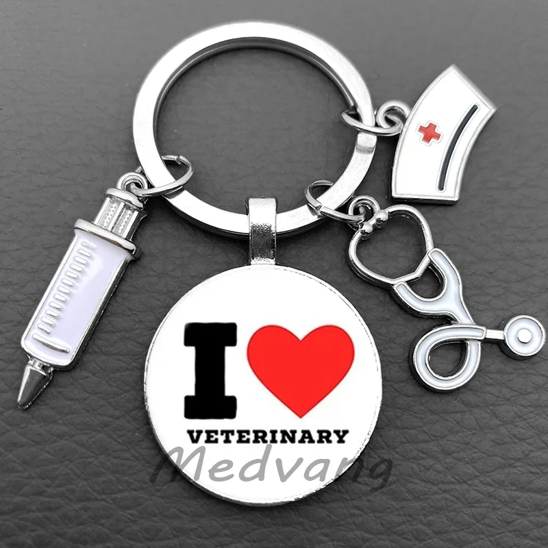 veterinarian keychain pendant Convex glass key chain Stethoscope keyring Nurse Hat key keyholder Jewelry for Pet doctor gift