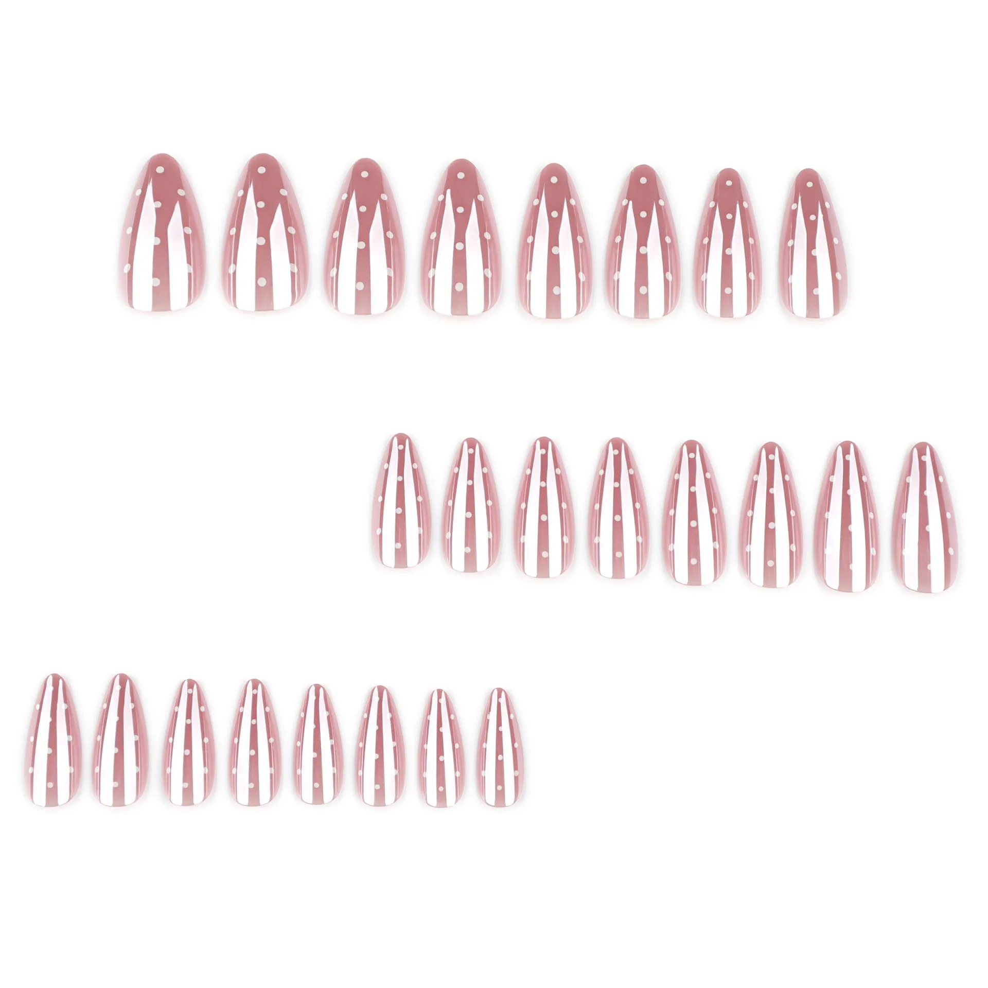 Simple Nude Short Wearing False Nails with Dots Almond Shape Nail Tips Film Coated Minimalist Nail Art Fake Nails