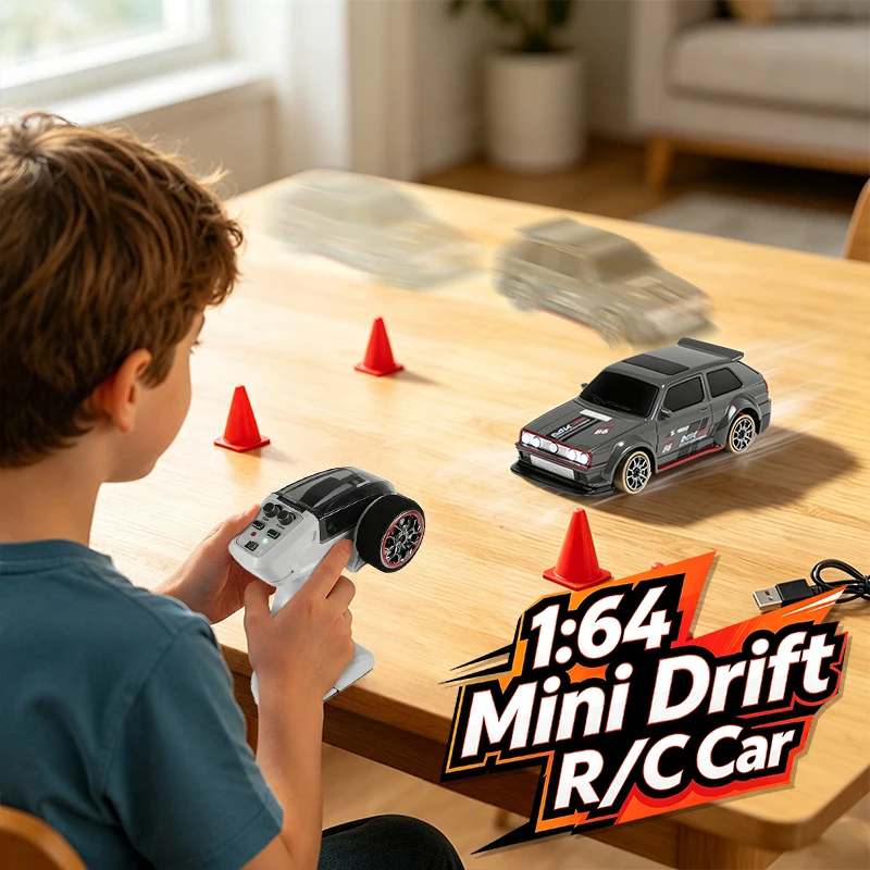 1:64 Scale Mini RC Drift Car Magnetic Charging 2.4GHz Pocket Desktop Racing Entry-Level for Boys Kids 8+ Birthday Christmas Gift