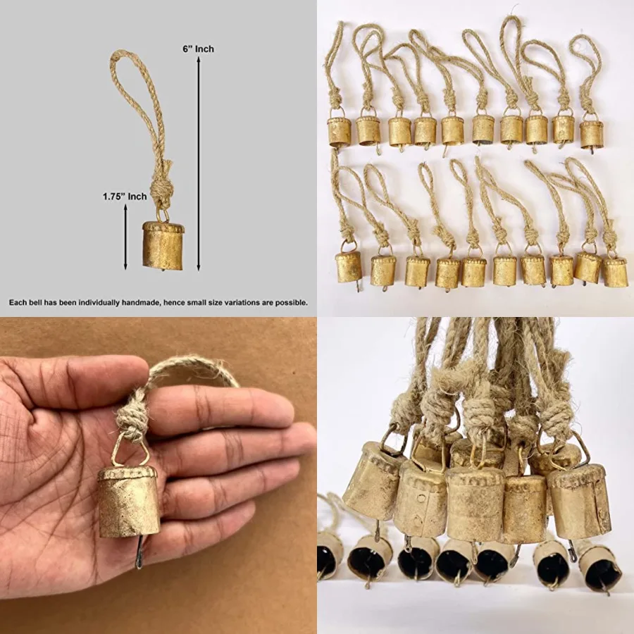 

20 Pcs Rustic Gold Bells for Crafts Vintage Christmas Decor Small Jingle Bells Witch Bells Mini Cow Bells Antique Hanging Metal