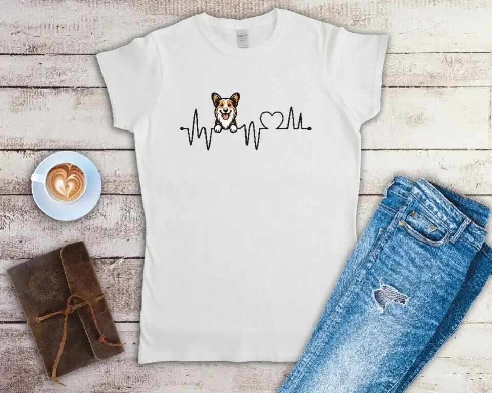 Pembroke Welsh Corgi Heartbeat Ladies Fitted T Shirt Sizes Small-2XL